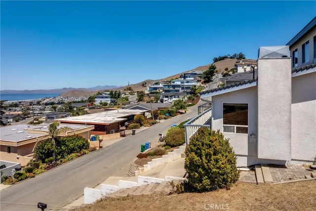 an aerial view of a residential houses with city view