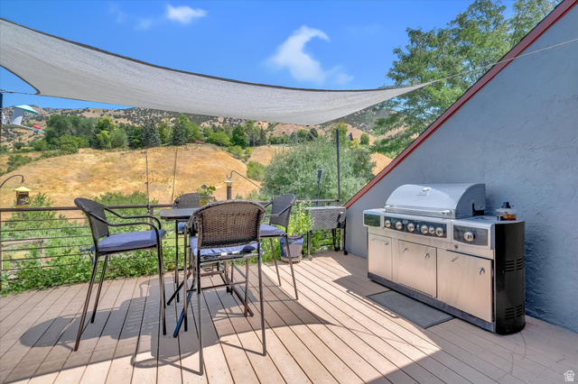 510 Spring Creek Road Providence, UT 84332 - Photo 50 of 97 Spacious outdoor deck featuring wood-finish flooring and a partial shade canopy