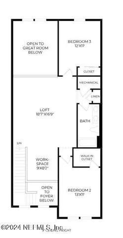 a view of staircase with lots of frames on wall and windows