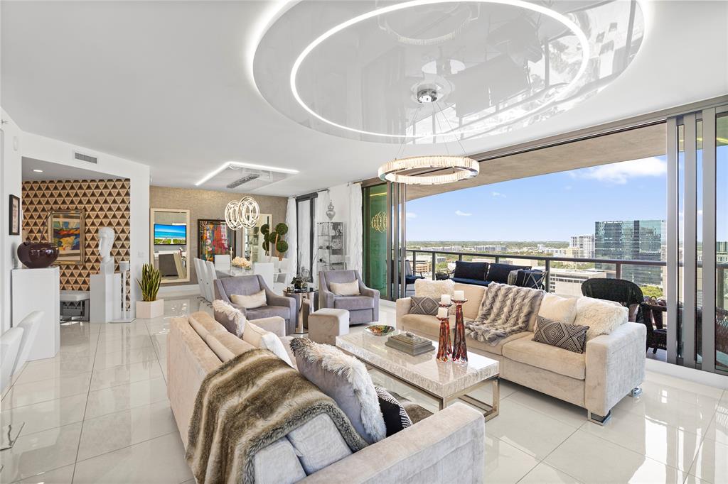 100 East Las Olas Boulevard, Unit 1901 Fort Lauderdale, FL 33301 - Photo 49 of 83 a living room with furniture ceiling fan and a large window