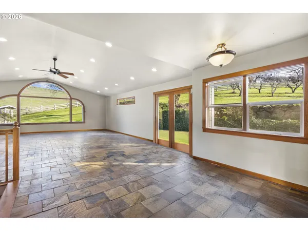 a view of an entryway with a garden