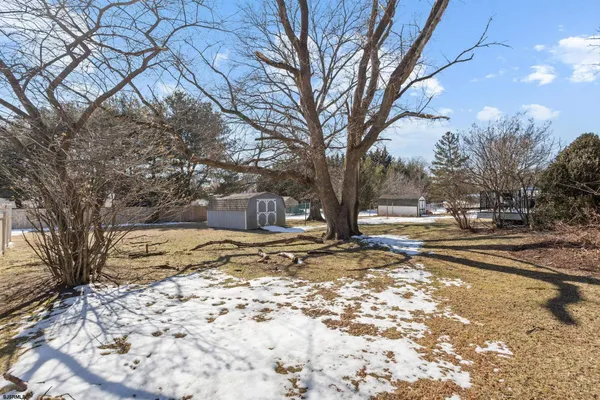 a view of a yard with snow on the road