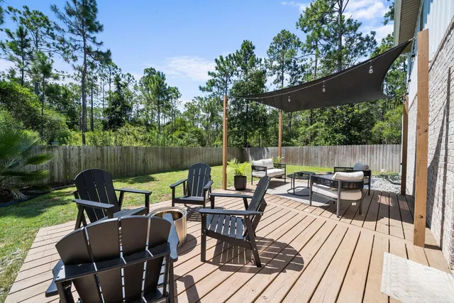a view of a patio on the deck