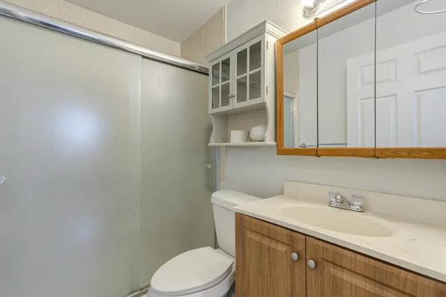 a bathroom with a sink a toilet and vanity