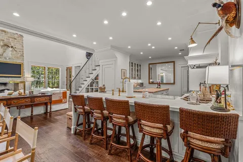 a view of a dining area with furniture