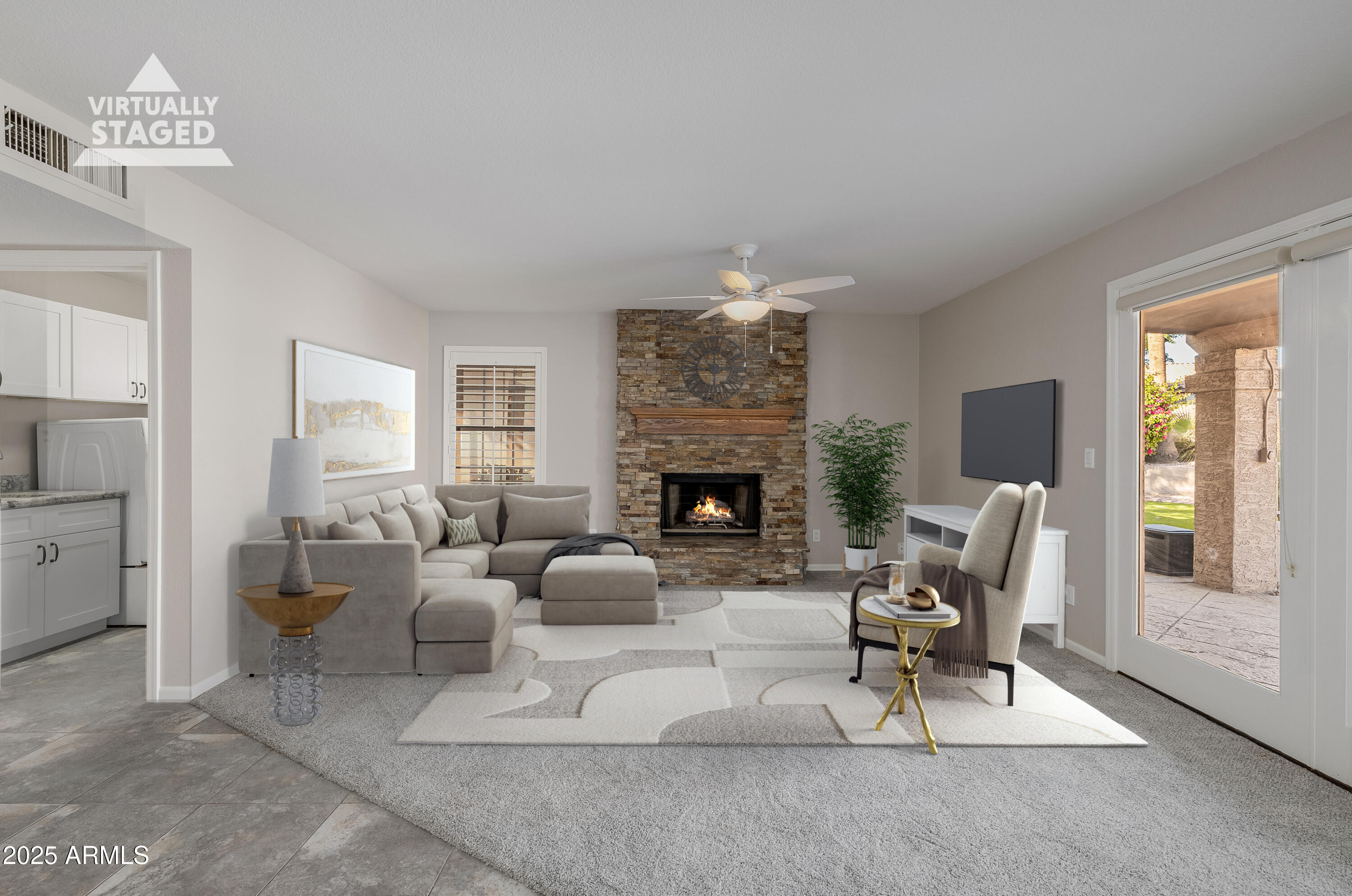 16809 South 33rd Way Phoenix, AZ 85048 - Photo 32 of 118 a living room with furniture and a fireplace