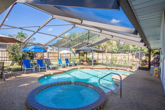 an outdoor space with seating