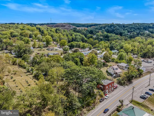 a view of a city with lush green forest
