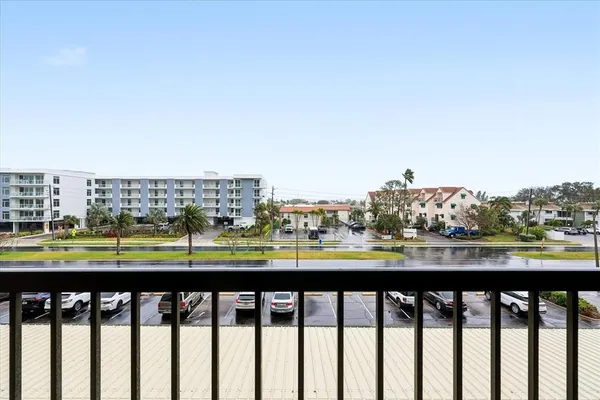 a balcony with city view