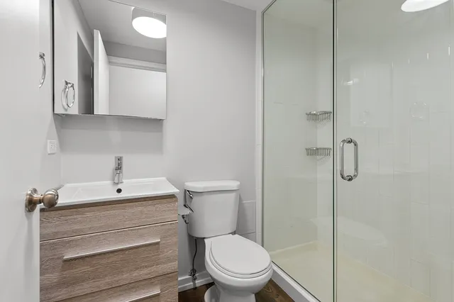 a bathroom with a toilet a sink and mirror