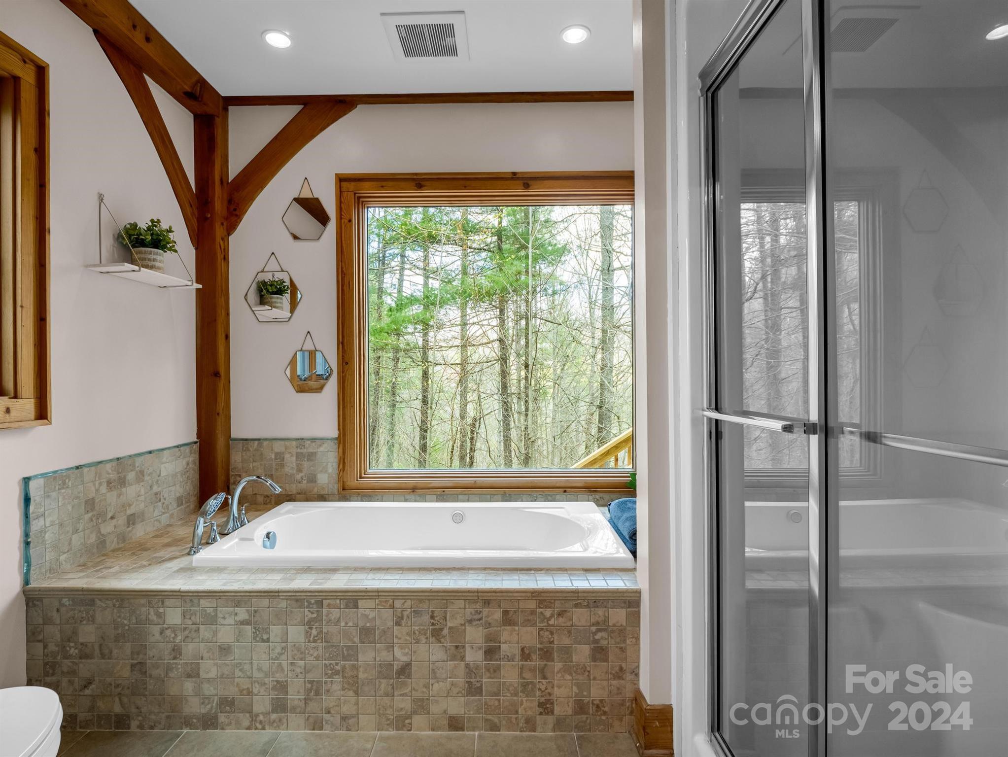 255 Oscar Young Road Mars Hill, NC 28754 - Photo 29 of 48 a bathroom with a granite countertop tub shower and sink