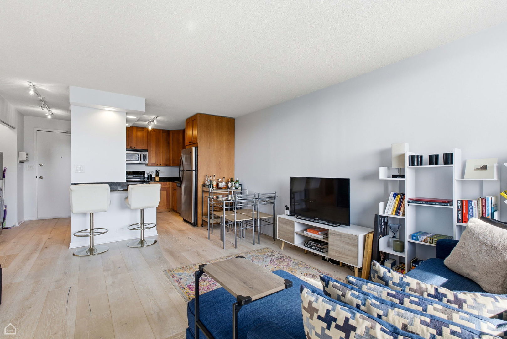 450 West Briar Place, Unit 10H Chicago, IL 60657 - Photo 4 of 17 a living room with furniture and a flat screen tv