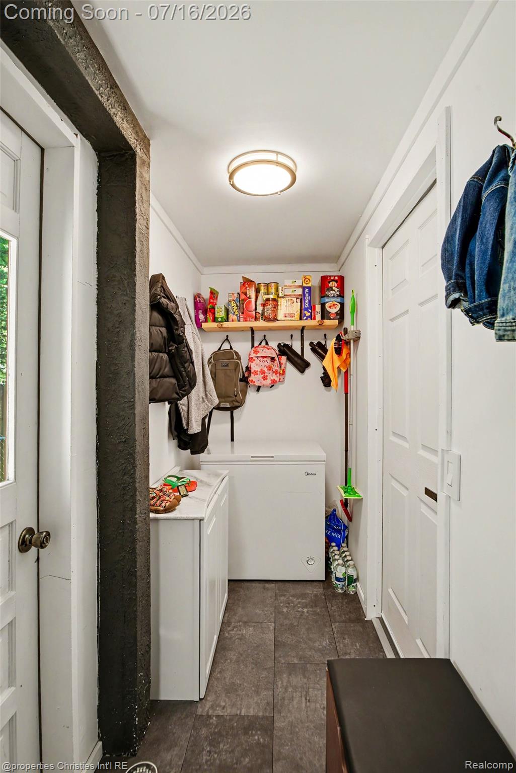 3304 Riverside Drive Port Huron, MI 48060 - Photo 22 of 26 Mudroom featuring wood-finish flooring, white walls, and a contemporary ceiling light fixture