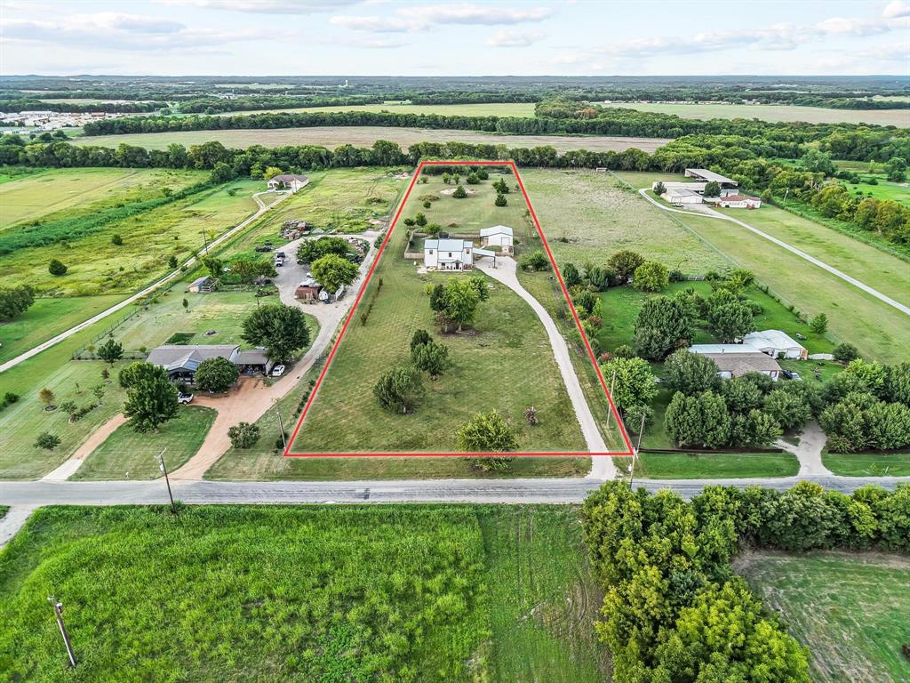 979 Mitchell Road Sherman, TX 75090 - Photo 2 of 40 Overview of rural landscape with property parcel outlined and farmland