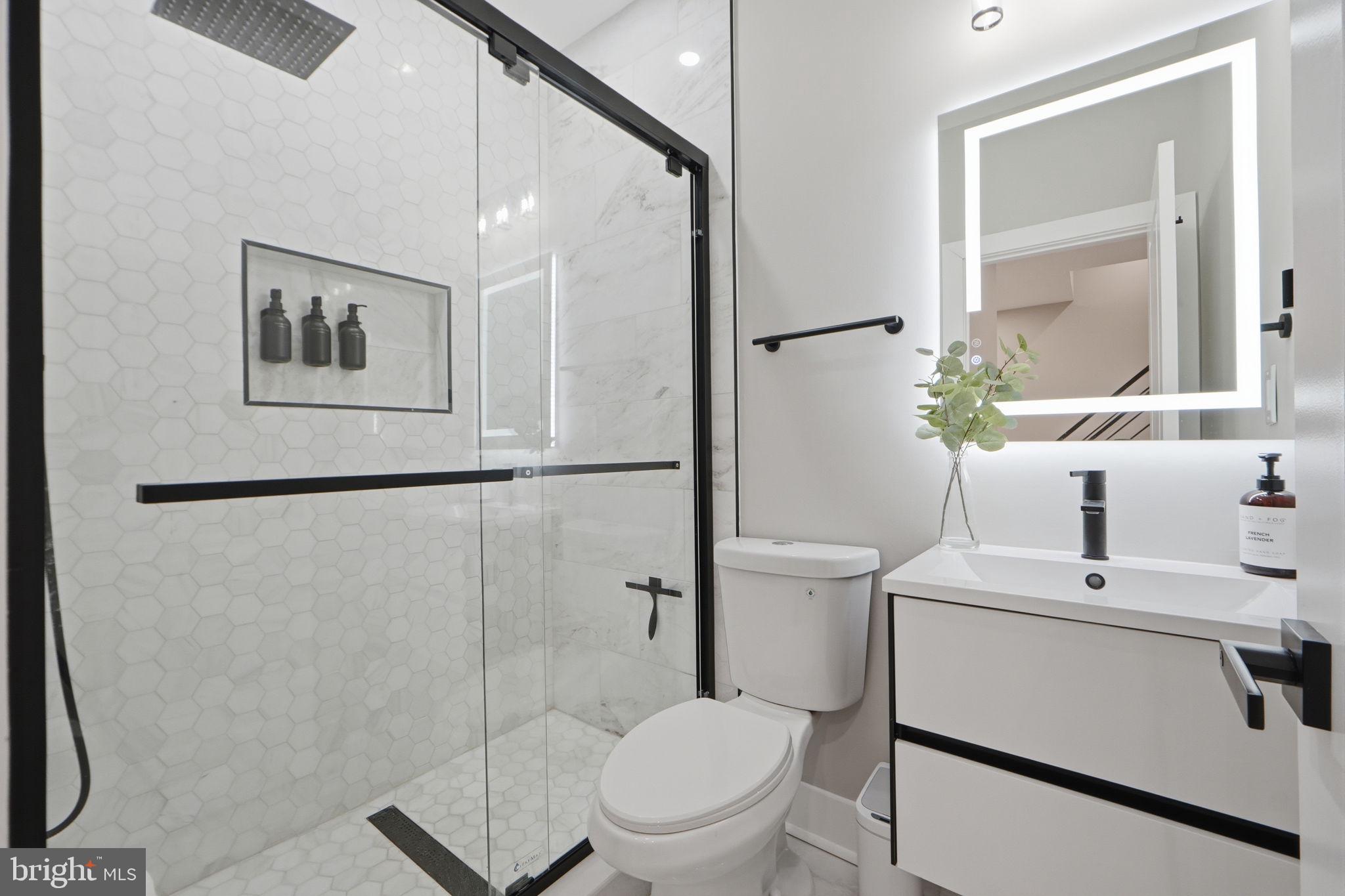 533 Shepherd Street Northwest Washington, DC 20011 - Photo 43 of 69 a bathroom with a toilet a sink and a mirror