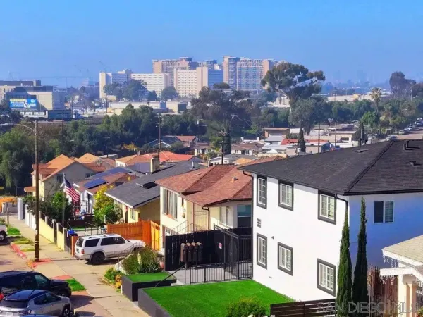 a view of a city that has tall buildings