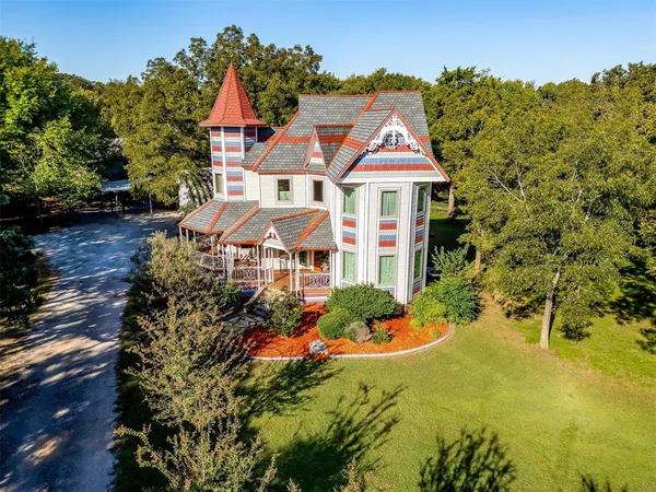an aerial view of a house