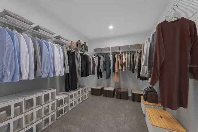 a view of walk in closet with clothes and shoes