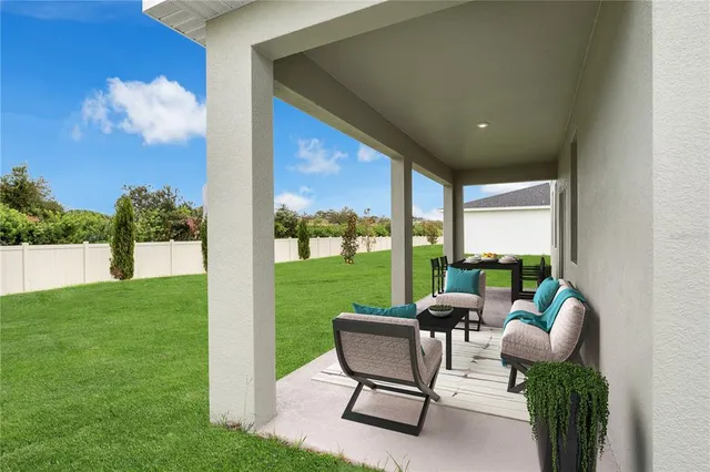 a building outdoor space with patio furniture