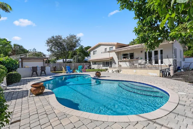 an outdoor space with furniture