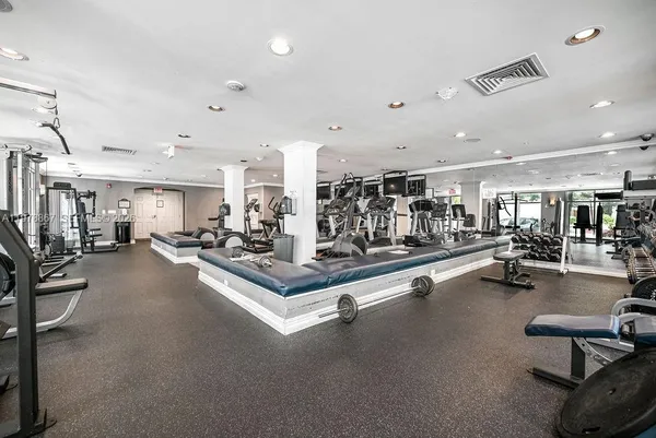 a view of a room with gym equipment