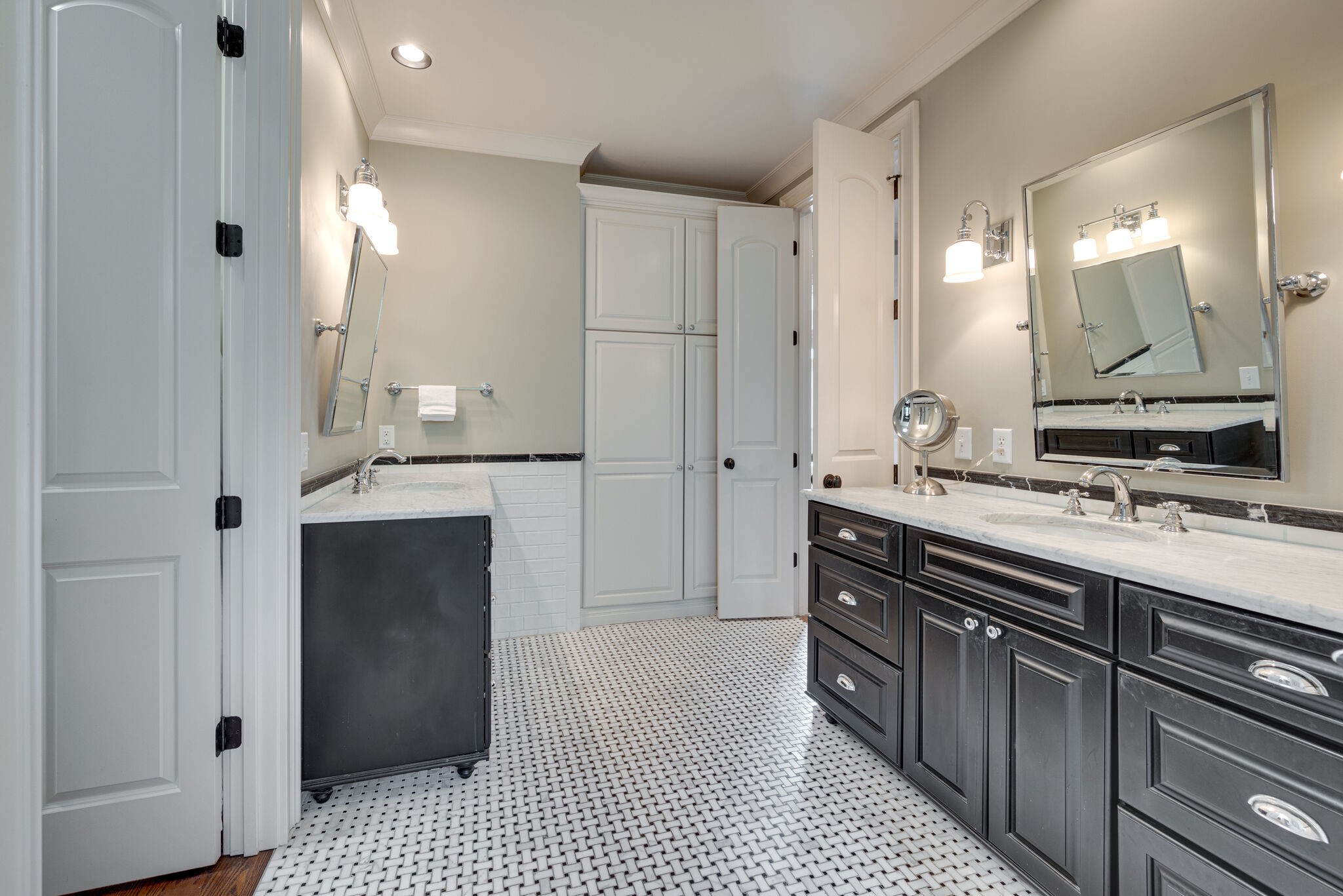 3816 Trimble Road Nashville, TN 37215 - Photo 12 of 26 a spacious bathroom with a double vanity sink a mirror and shower