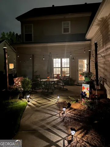 a living room with yard and furniture
