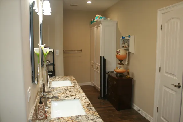 a bathroom with a mirror