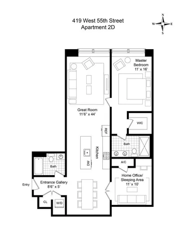 $895,000 | 419 West 55th Street, Unit 2D | Hell's Kitchen