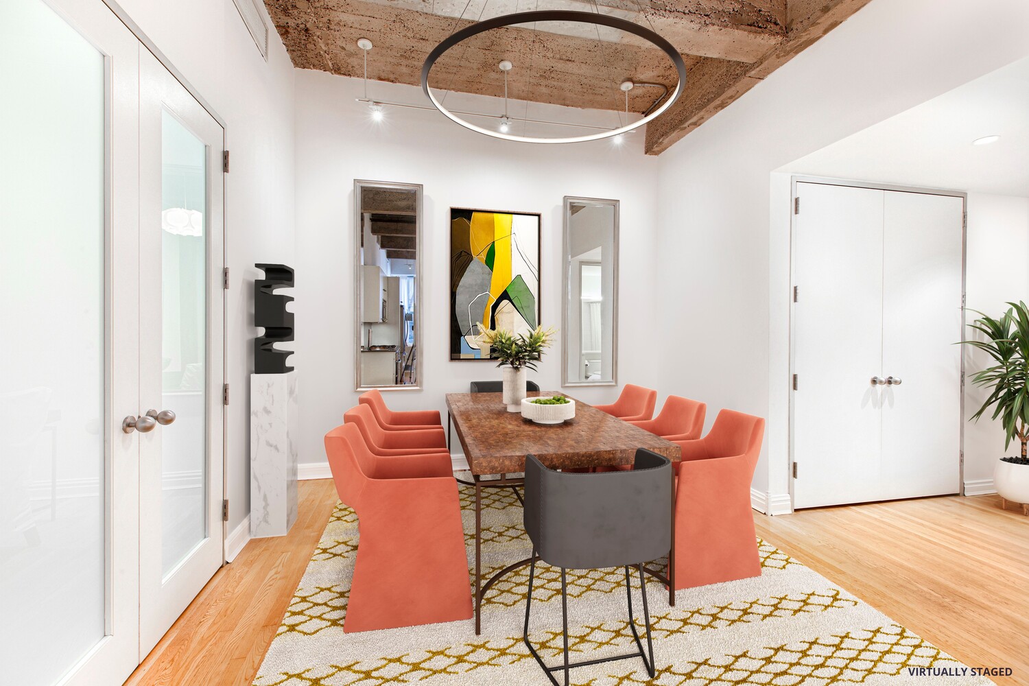 419 West 55th Street, Unit 2D Manhattan, NY 10019 - Photo 3 of 10 a dining room with furniture and wooden floor