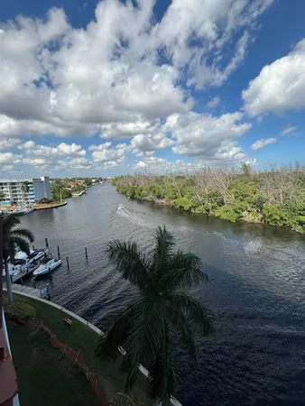 a view of a lake with a terrace