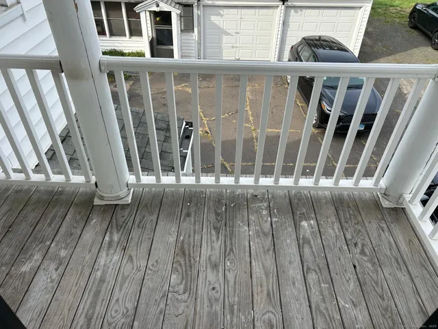 a view of wooden balcony