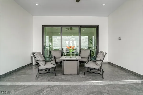 a balcony with an outdoor space