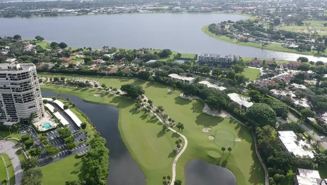 a view of a lake with a city
