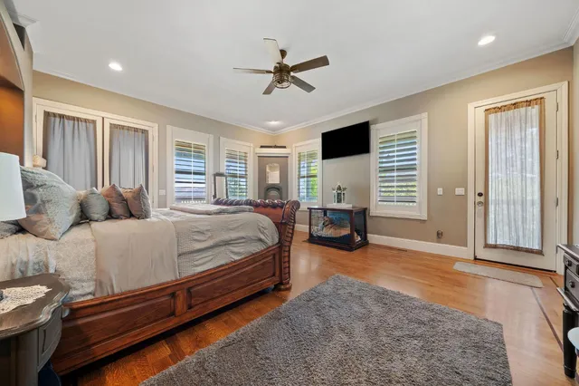 wooden floor in an empty room with a workspace