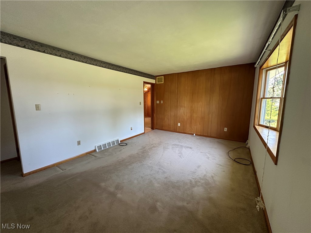 5655 Middle Ridge Road Madison, OH 44057 - Photo 5 of 37 Unfurnished room with wood walls and light carpet