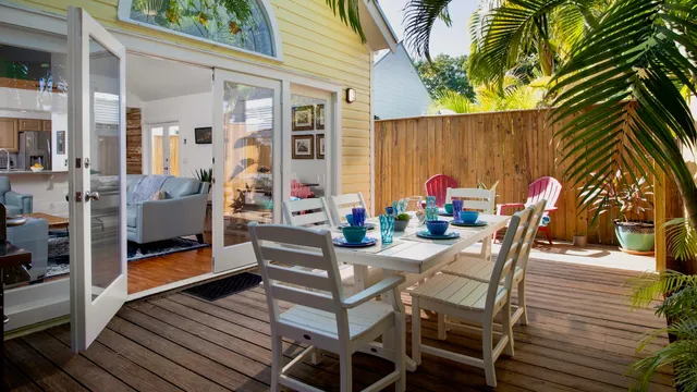 a view of a chairs and tables in patio