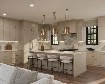 a kitchen with kitchen island granite countertop a table and chairs in it