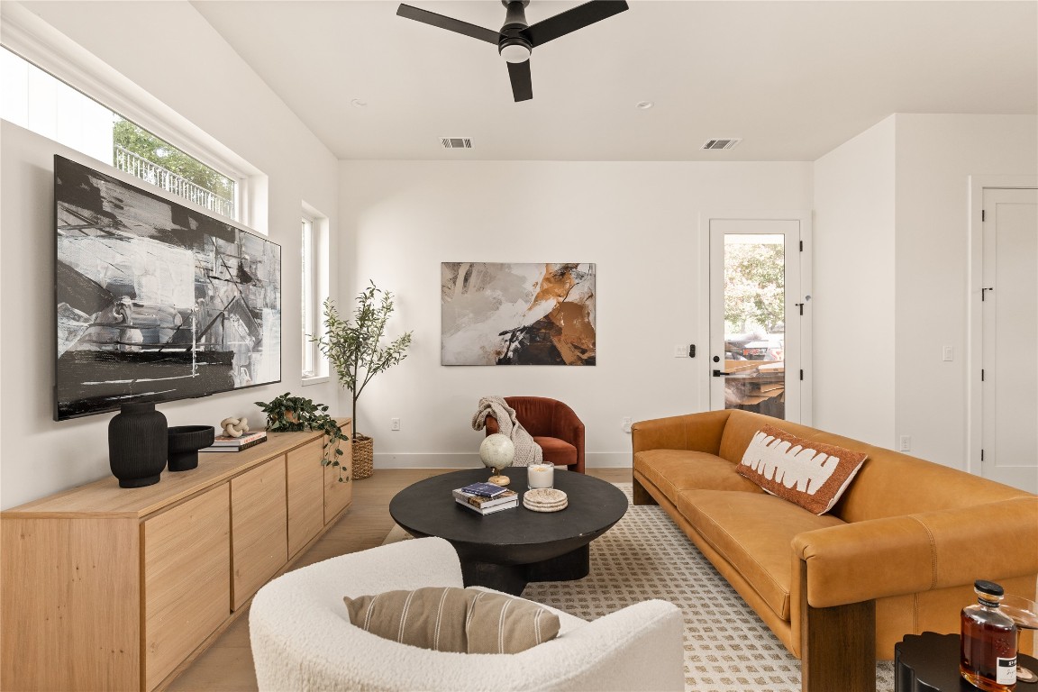 4530 Clawson Road, Unit 1 Austin, TX 78745 - Photo 6 of 24 Living room with a ceiling fan and recessed lighting