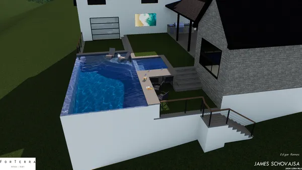 a view of a backyard with sitting area