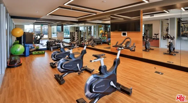 a view of a room with gym equipment