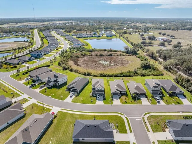an aerial view of residential houses with outdoor space