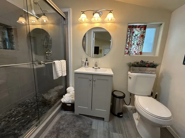 a bathroom with a toilet sink and mirror