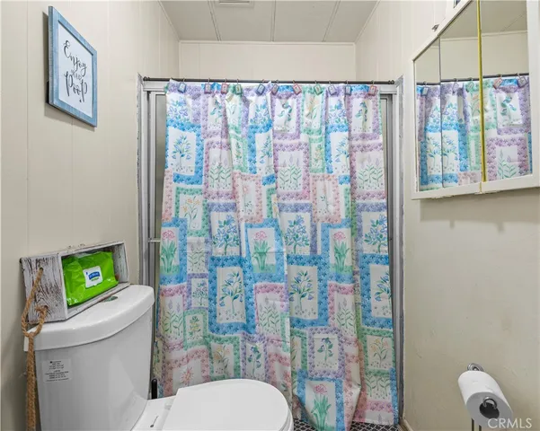 a white toilet sitting next to a shower curtain