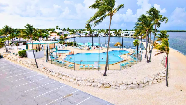 a view of a swimming pool with a patio