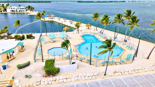 swimming pool view with seating space