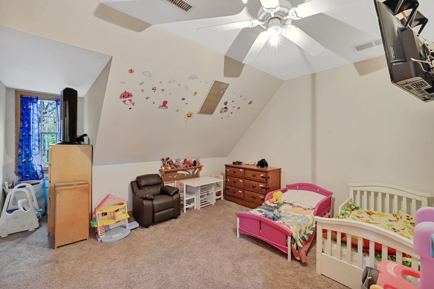 1 River Vly Rnch Road White Heath, IL 61884 - Photo 49 of 66 a bedroom with furniture and a chandelier fan