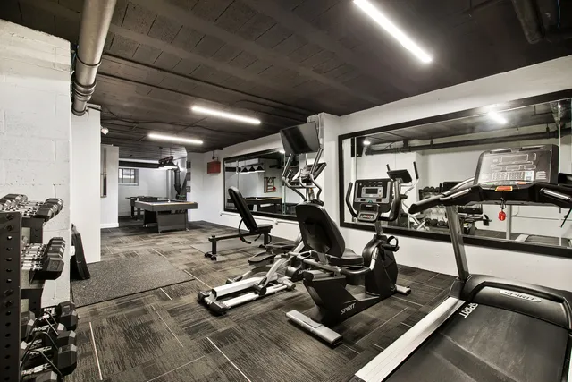 a view of a room with gym equipment