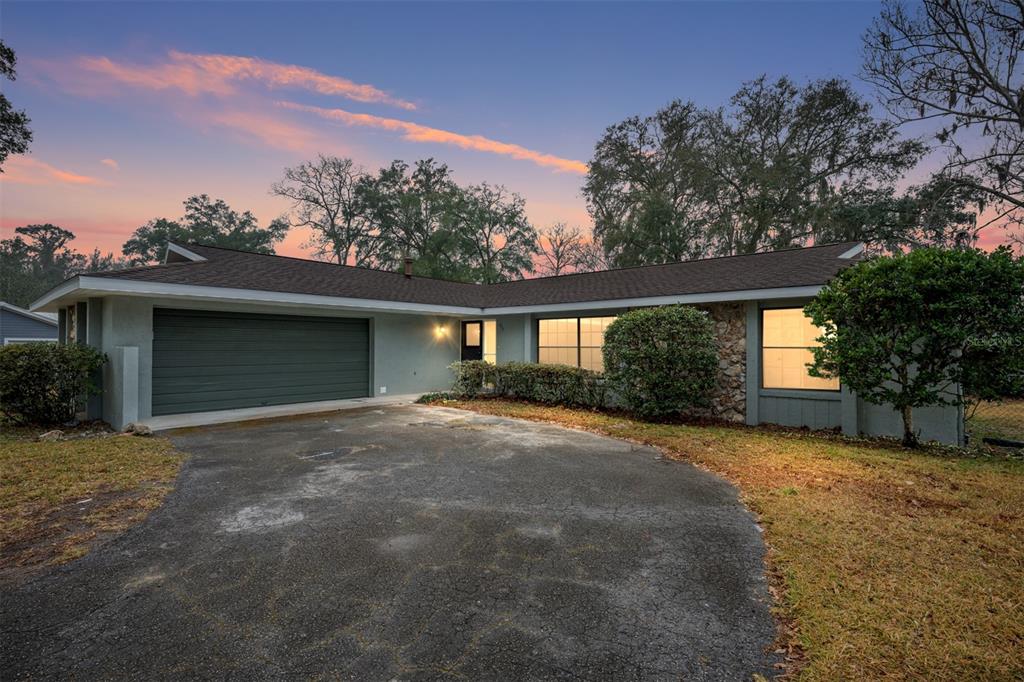 a view of a house with a yard and garage