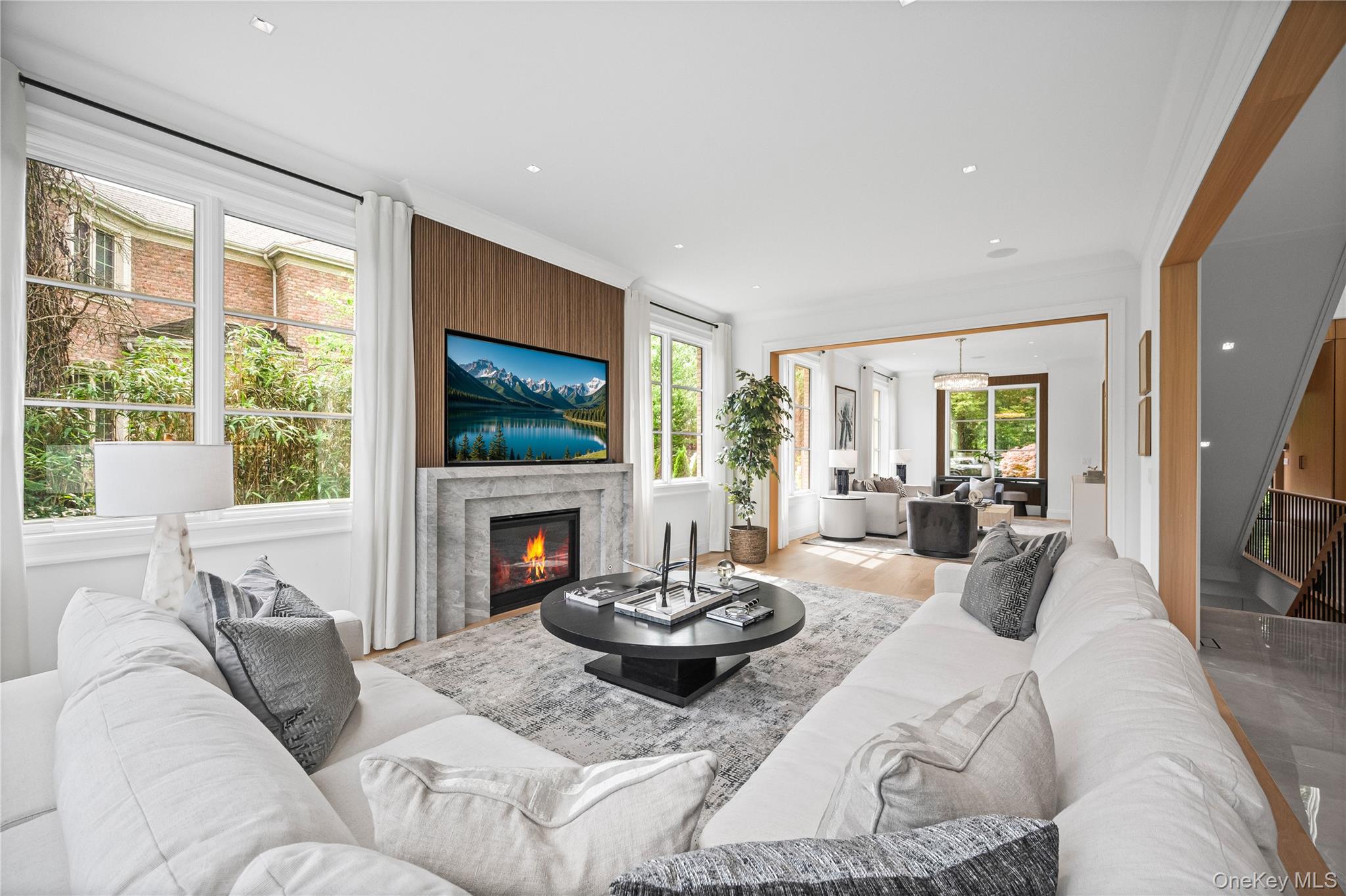 7 Mirrielees Road Great Neck, NY 11021 - Photo 7 of 47 a living room with furniture a flat screen tv and a fireplace